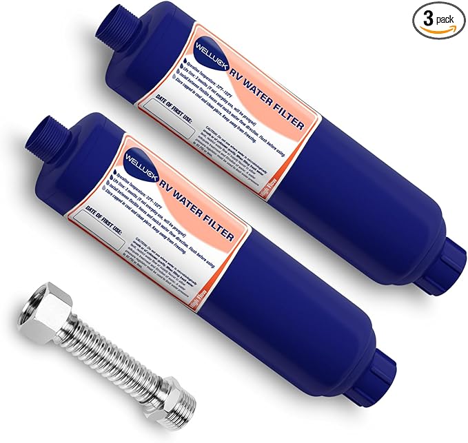 WELLUCK RV Water Filter, 5 Layer Filtration, KDF and GAC, Removes Heavy Metals, Chlorine, Fluorine, Odors, 304 Stainless Steel, Easy Installation, Perfect for Outdoor Use
