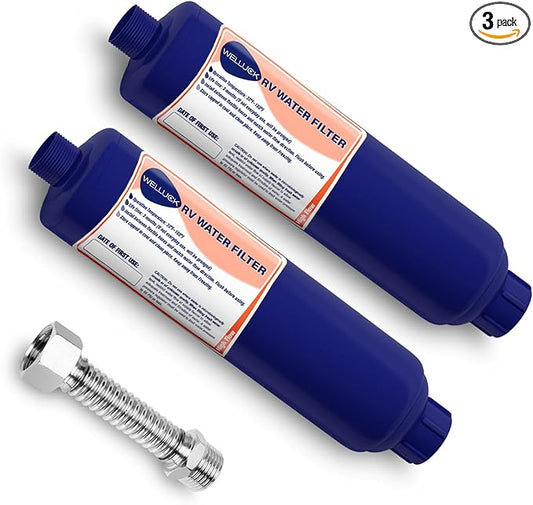 WELLUCK RV Water Filter, 5 Layer Filtration, KDF and GAC, Removes Heavy Metals, Chlorine, Fluorine, Odors, 304 Stainless Steel, Easy Installation, Perfect for Outdoor Use