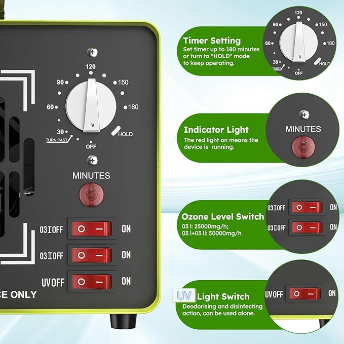 Powerful Dual Ozone Plate Professional 25g/50g Odor Eliminator Machine Ionizer Generator Air Purifier for Large Spaces, Industrial, Home