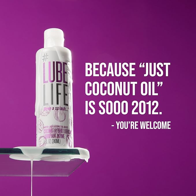 LubeLife Coconut Hybrid Lube –Water & Coconut Oil Personal Lubricant – Smooth, Skin-Safe Formula with Easy Clean for Privacy & Toys, 8 Fl Oz