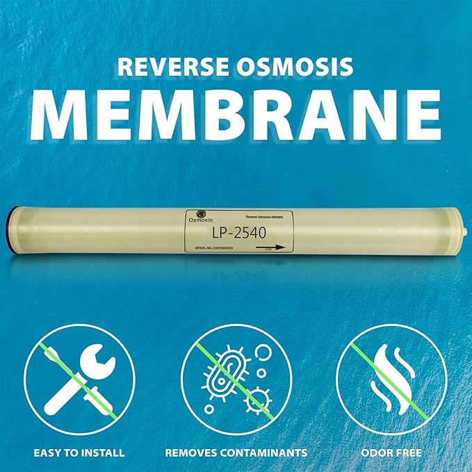 Ozmosis LP-2540 RO Reverse Osmosis Low Pressure Membrane 2.5" x 40", High Salt Rejection, Lower Energy, 150 PSI, 900 GPD Water Filtration, Premium Durability, Ideal for Commercial and Industrial Use