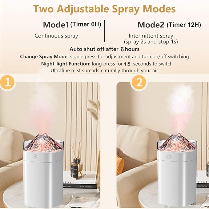 FULLBELL Cool Mist Humidifier, 400ML, 10-20 Hours Runtime, 7 Color Lights, 2 Modes, 24db Quiet (White-400ML)