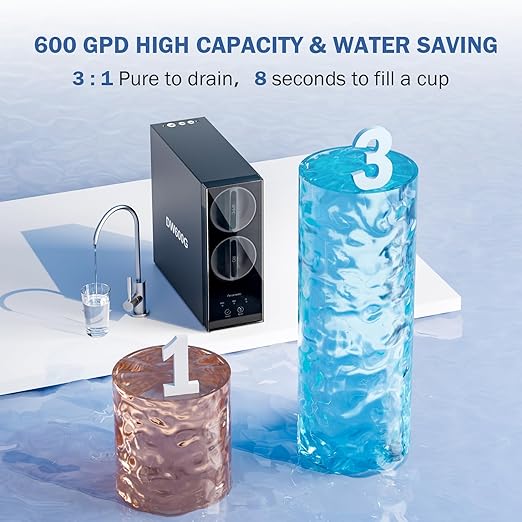 Dreamwills 0.0001μm Reverse Osmosis 600 GPD Water Filter System, NSF Certified TDS Reduction, 8-Stage Under Sink, 3:1 Pure to Drain, Mini Size for Space Saving, BPA-Free MR600 Black