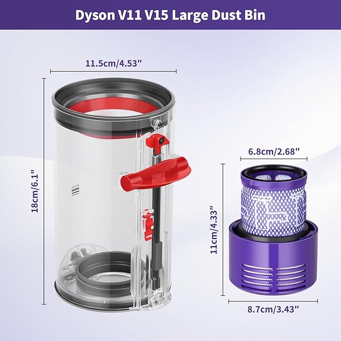Upgraded Dust Bin Replacement Compatible With Dyson Cyclone V10 Animal,V10 Total Clean,V10 Absolute,V10 Animal,SV12 Vacuum Canister Bin for Part No.969509-01 with 1 HEPA Filter