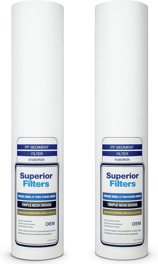 10 Micron Sediment Filter - Whole House Water Filter Cartridge - 4.5 x 20-inch Replacement - Compatible with All Whole House Water Filter System - (20 X 4.5, 2 Count)