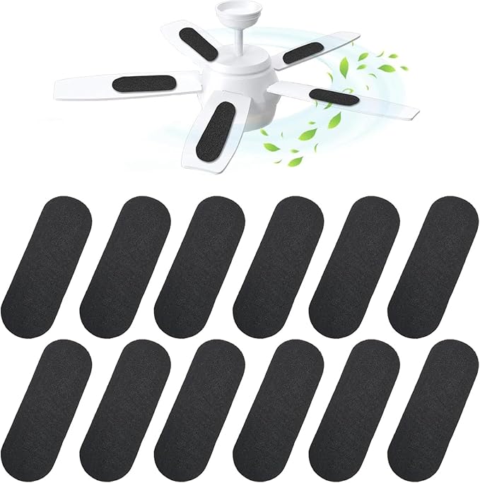 12 Pcs Ceiling Fan Filters for Blades, Activated Coconut Carbon Ceiling Fan Blade Filters, Universal Easy-Stick Air Purifier Pads Captures Dust, Pollen, Pet Dander for Home, Office, Bedrooms