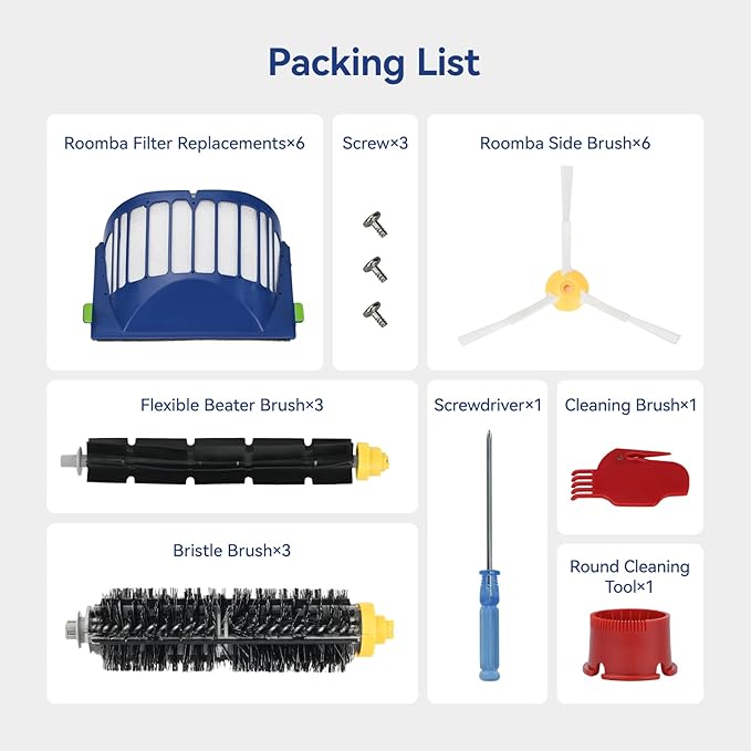 Replacement Accessories Kit for iRobot Roomba 600 Series 694 675 692 676 695 677 671 655 645 690 680 660 650 620 614 & 500 Series 595 585 564 robot- 6 Filter, 6 Side Brush and 3 Bristle Brush