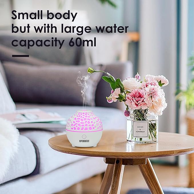 2 Pack Essential Oil Diffuser,Mini Portable Aromatherapy Diffusers,60ml Cool Mist Humidifier with USB 7 LED Light Color,Waterless Auto Shut-Off for Gift Home Office Room