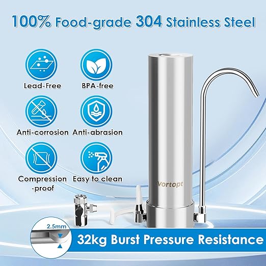 F7 Countertop Water Filter System,Rapid Flow,6-8Months or 8000 Gallons Long-Life,5-Stage Filtration- Reduces Chlorine,Heavy Metals,Bad Odors,add Mineral Material-Includes 1 Filter
