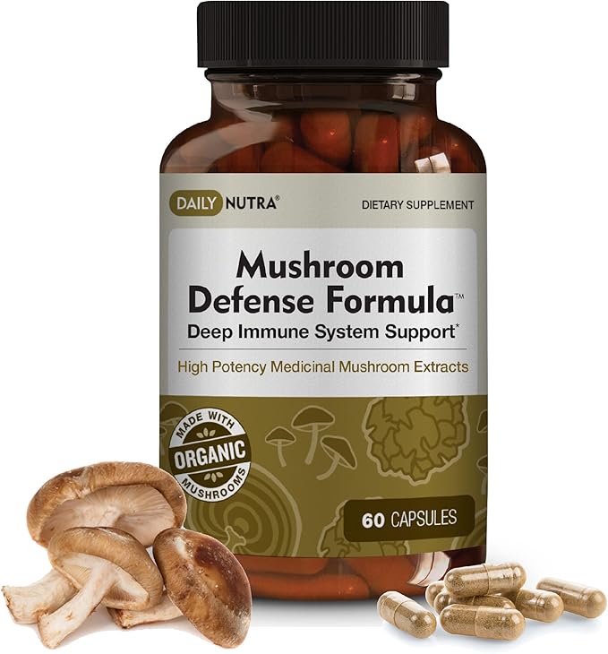 Mushroom Defense Formula - Immune Support Supplement | Organic Mushrooms, Hot Water Extracted - Reishi, Chaga, Maitake, Shiitake & Turkey Tail (60 Capsules)