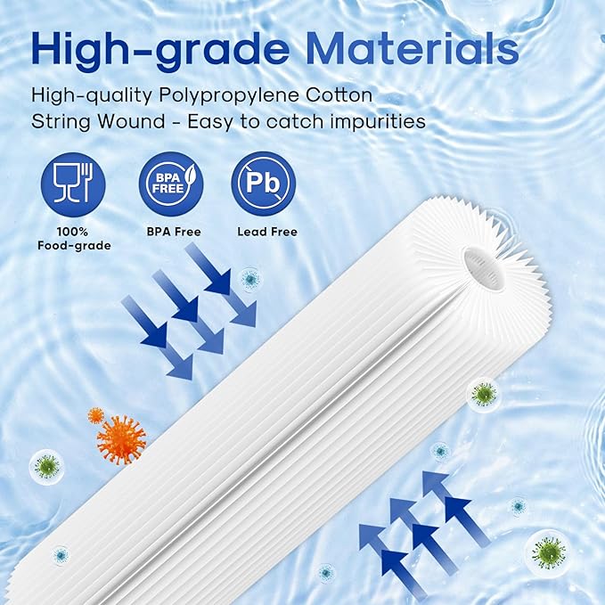10" x 2.5" Pleated Sediment Water Filter Cartridge Replacement Any 10 inch RO Unit, Compatible with R50, Dupont WFPFC3002, Whirlpool WHKF-WHPL, GE FXWPC, Hydronix SPC-25-1050, Watts FM-50-975 4PACK