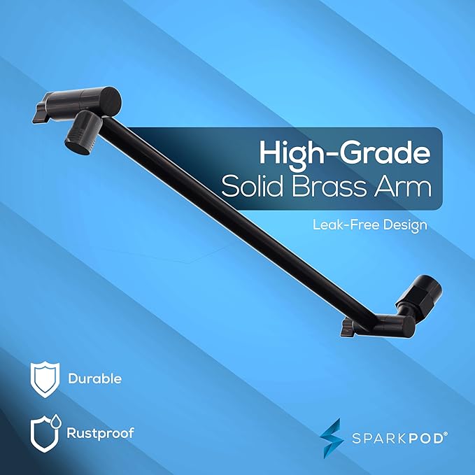 SparkPod Round Rain Shower Head with Extension Arm - Height Adjustable Shower Head with High Pressure Performance - Easy 1-Minute Installation (16" Arm Extension, Vintage Oil-Rubbed Bronze)