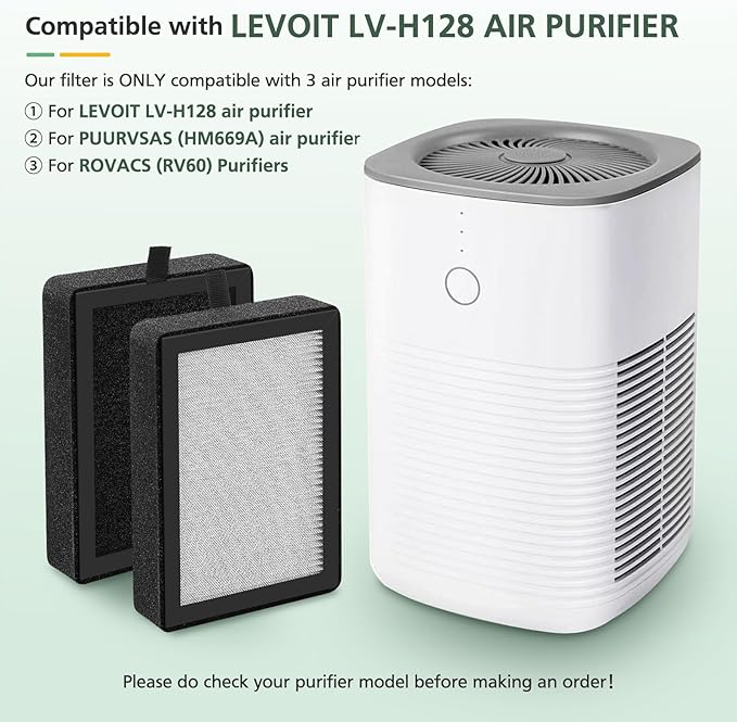 isinlive LV-H128 Air Purifier Replacement Filter Compatible with LEVOIT LV-H128/ PUURVSAS (HM669A) / ROVACS (RV60) 3-in-1 HEPA Filter, 4 Pack LV-H128 Filters and 30 Pack Aroma Pads