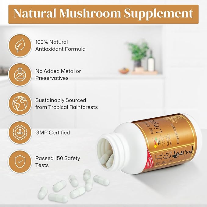 Vita Green Reishi Mushroom Capsules for Energy, Memory, and Immune Support – Pure Reishi Supplement with Natural Antioxidants for Daily Wellness and Engery – 10 Capsules