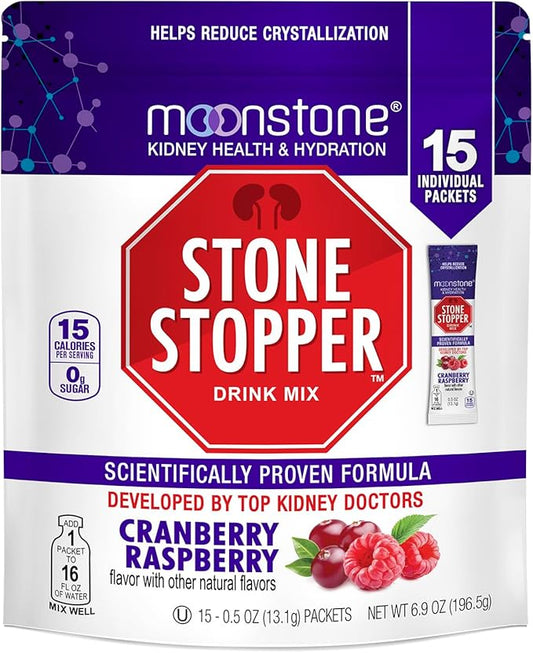 Stone Stopper Drink Mix, Cranberry Raspberry, Kidney Stone Prevention, Calcium Oxalate Protector, Developed by Urologists to Improve Hydration and Support Kidney Health, 15 Day Supply