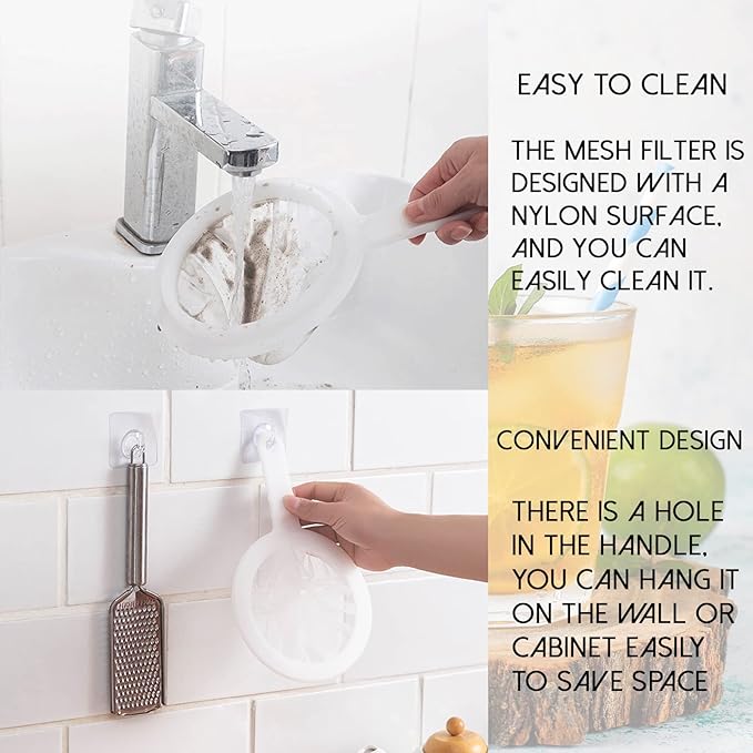 2 Piece Fine Nylon Mesh Strainer Kitchen Food Yogurt Mesh Sieve Plastic Mesh Colander with Handle Mini Brine Shrimp Separation Net for Filtering Juice Milk Soy Coffee Honey Wine Yogurt (120/200 Mesh)