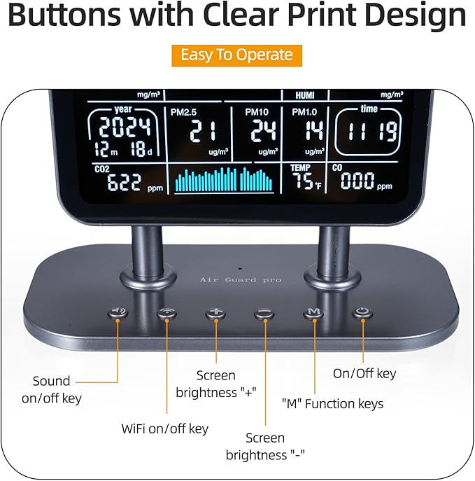 13 in 1 Professional Indoor Air Quality Monitor,Smart Air Quality Monitor WiFi,Formaldehyde Detector Tester,Date Time Display,for HCHO/CO/CO2/TVOC/AQ1/PM1.0/PM2.5/PM10