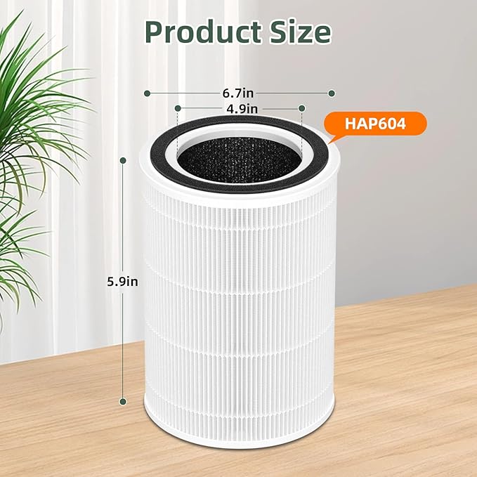 2Pack HAP604 Replacement Filter for ECOSELF HAP604, 3-In-1 Air Filter Efficiency Activated Carbon Filtration System, White