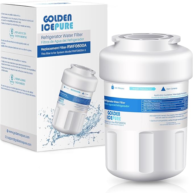 GOLDEN ICEPURE Refrigerator Water Filter Replacement for GE SmartWater MWFA, 1PACK, GWF, GWFA, RWF0600A, FMG-1, WFC1201, GSE25GSHECSS, PC75009, 197D6321P006, Kenmore 9991, PC83879, GSL25JFTABS