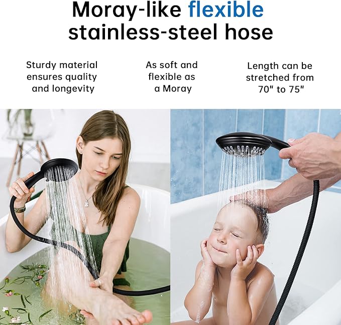 G-Promise Luxury Filtered Handheld Shower Head, 6 setting with Effective Filter of 2 Cartridges, Adjustable Metal Bracket, Extra Long Hose (Matte Black)