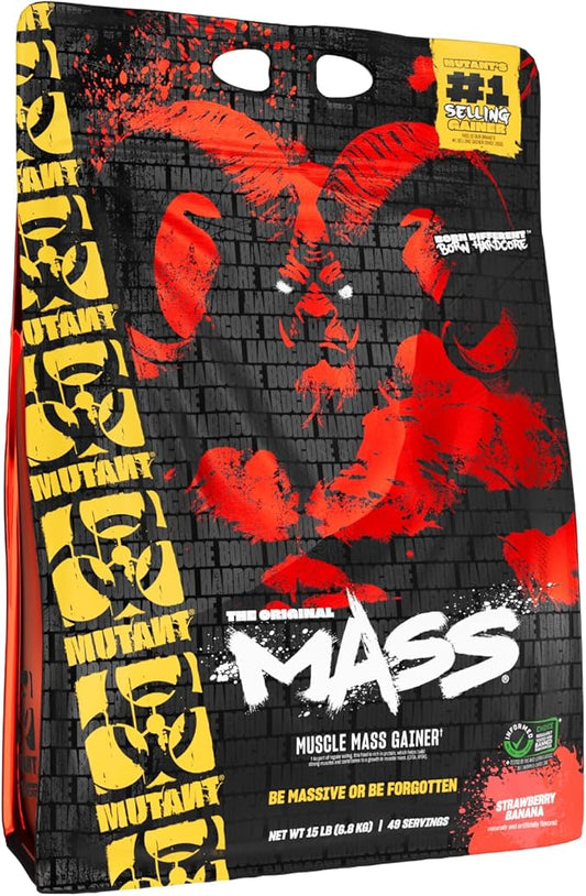 Mutant Mass Weight Gainer Protein Powder with Whey, and Casein Protein Blend for High-Calorie Workout Shakes, Smoothies, and Drinks, 15 lb - Strawberry Banana