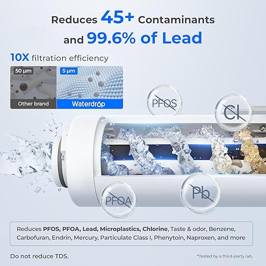 Waterdrop Rechargeable Water Filter Pitcher, Reduce 99.6% of Lead and 45+ Impurities, 6-Month Electric Water Dispenser, Instant 15-Cup Countertop System, NSF/ANSI 401&53&42&372, NOT Reduce TDS