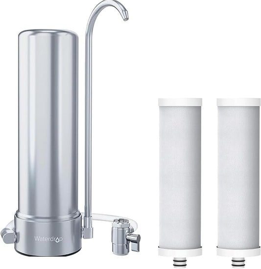 Waterdrop Water Filter for Sink Faucet, NSF/ANSI 42 Certified Countertop Water Filter System, 5-Stage Stainless Steel Faucet, 16000 Gallons, Reduces Heavy Metals and 99% Chlorine, WD-CTF-01(2 Filter)