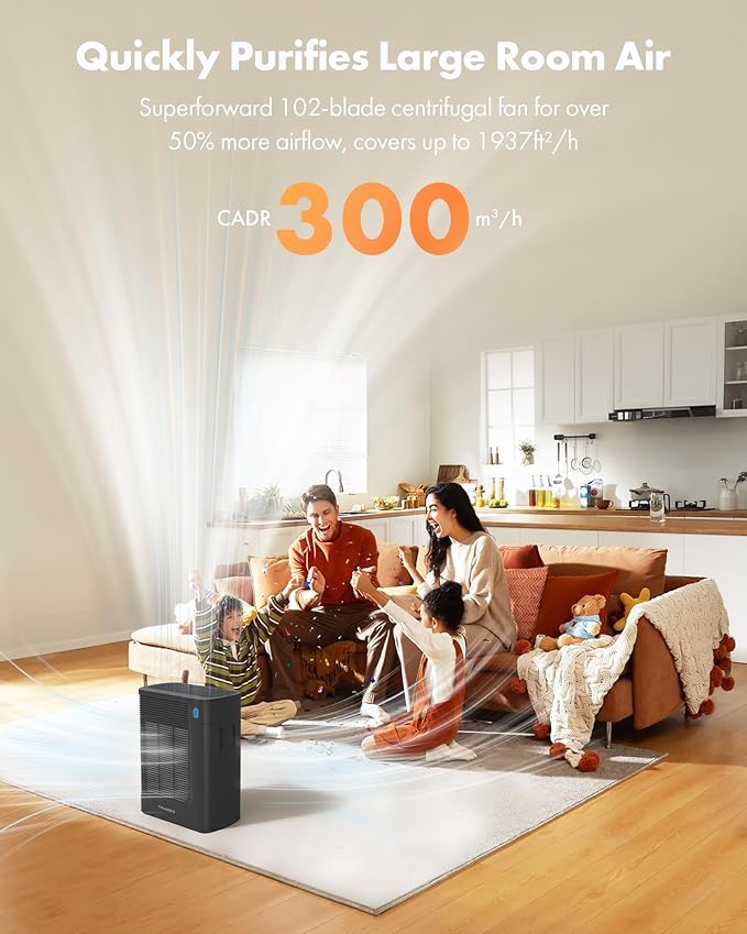 T356 Air Purifier for Home Large Room Bedroom Up to 1937 Ft² in 1 Hr With Double-sided Air Inlet, Air Quality and Light Sensors, HEPA Sleep Mode for Allergies, Dust, Pollen, Pet Hair, Black