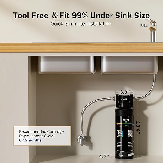 Frizzlife Under Sink Water Filter System-NSF/ANSI 53&42 Certified High Capacity Direct Connect Under Counter Drinking Water Filtration System-0.5 Micron Reduces Lead, Chlorine, Bad Taste & Odor, Black