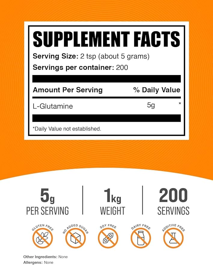 BulkSupplements.com L-Glutamine Powder - Glutamine Supplement, for Recovery & Gut Health - Unflavored & Gluten Free, 5g (5000mg) per Serving, 1kg (2.2 lbs) (Pack of 1)