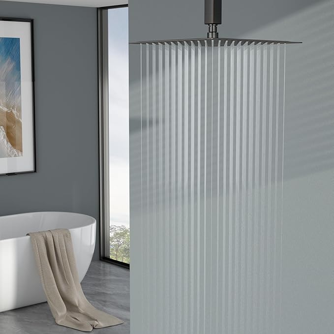 Lordear Rain Shower Head 12 Inch Solid Ultra Thin 304 Stainless Steel Square Rainfall Shower Head Full Body Coverage with Silicone Nozzle,Oil Rubbed Bronze