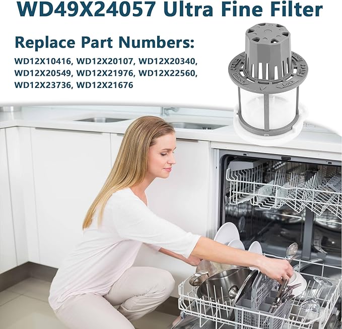 WD49X24057 Dishwasher Ultra Fine Filter Kit Compatible with GE Hotpoint, Fine Filter Replace WD12X10416, WD12X20107 WD12X21676 WD12X21976 WD12X23736 GDT550PYR7FS DDT595SBL5TS GDT655SMJ2ES