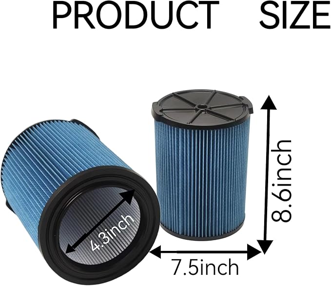 2 Pack VF5000 Replacement Filter for Ridgid Shop Vac Filte, for 5-20 Gallons and Larger Vacuum ridgid shop vac filter,Wet Dry Vacuum filter for Ridgid shop vac filters