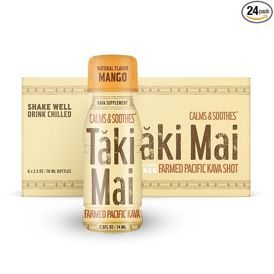 Taki Mai Mango Kava Kava 2.5 oz (24-pack) Shots – Noble Kava Root Drink, Ready to Drink for Stress Support & Relaxation, Fast Acting Herbal Support for Calming Better Sleep and Balanced Mood