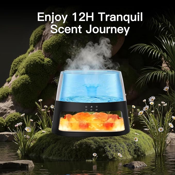 2-in-1 Himalayan Salt Lamp & Ultrasonic Essential Oil Diffuser, Aromatherapy Diffuser Cool Mist Humidifier, Original Salt Therapy Lamp, 100% Pure Himalayan Salt, Ambient Glow, 260ml (Black)