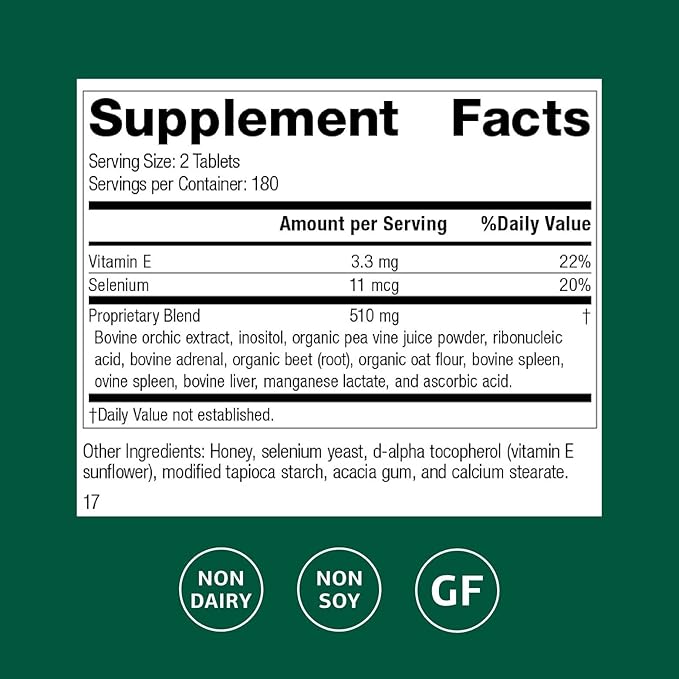 Standard Process Cataplex E - Whole Food RNA Supplement and Antioxidant with D-Alpha Tocopherol Vitamin E, Beet Root, Ascorbic Acid, Inositol, Selenium, and Honey - 360 Tablets