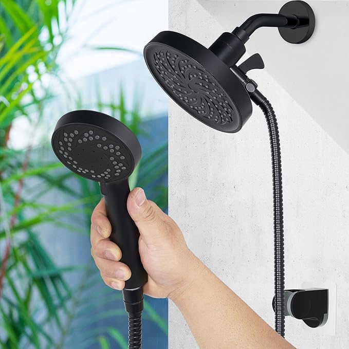 Rain Shower Head with Handheld, High Pressure Rainfall Showerhead and 3 Settings Hand held Spray Combo with Detachable Hose (Black)