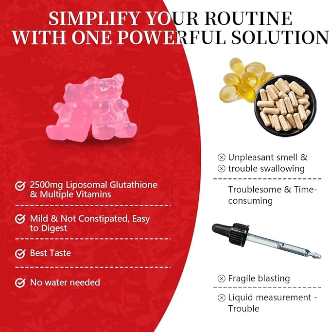 Extra Powerful 2500MG Liposomal Glutathione Gummies for skin whitening,Enhance 98% Absorption-Complex L-Cysteine,L-Glycine,Milk Thistle for Support Liver Function, Antioxidant for Aging Alleviation