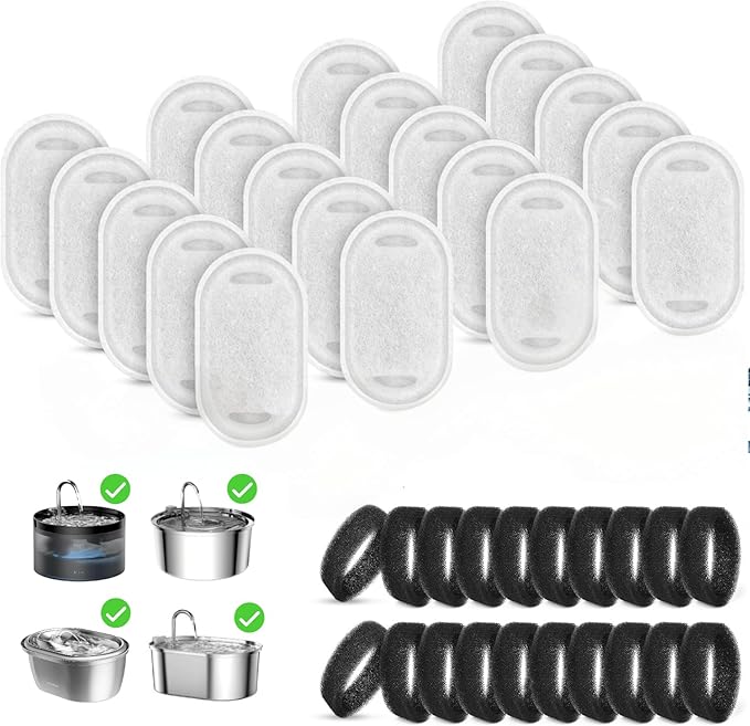 20+20 Pack Pet Water Fountain Filters, Cat Water Fountain Filters Replacement for Dog/Cat Fountain Stainless Steel 108oz/3.2L& 67oz/2L, 10 Months Set to Keep Drinking Fresh