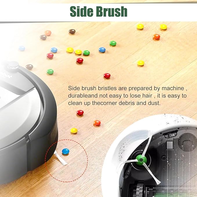Replacement Parts Compatible with iRobot Roomba i7 i7+ i2 i3 i3+ i4 i4+ i6 i6+ i8 i8+/Plus j7 E5 E6 E7, 2 Rubber Brushes, 4 HEPA Filters, 4 Side Brushes, 1 Screwdriver, 1 Cleaning Brush,12 Pack
