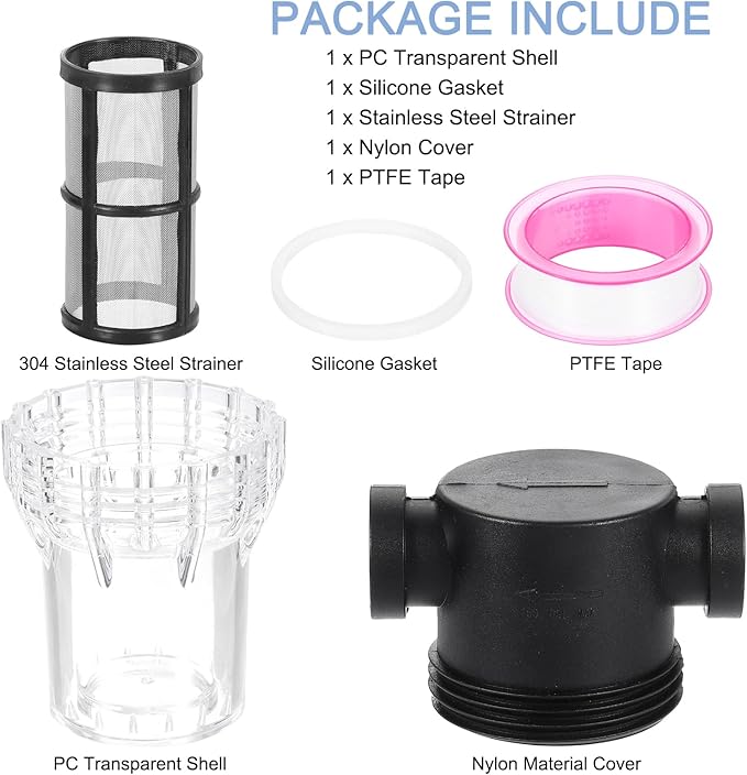 uxcell Pressure Washer Filter 1/2" NPT Female Thread, Inline Mesh Strainer Attachment, Stainless Steel Screen with Sealant Tape for Outdoor Gardening Inlet Water (Size:80 Mesh)