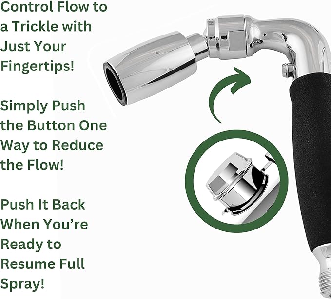 High Sierra® Solid Metal Handheld Shower Head, Lead-Free, with Built-In Trickle Valve. Shower Hose and Holder Not Included. Low Flow 1.25 GPM. Brushed Nickel