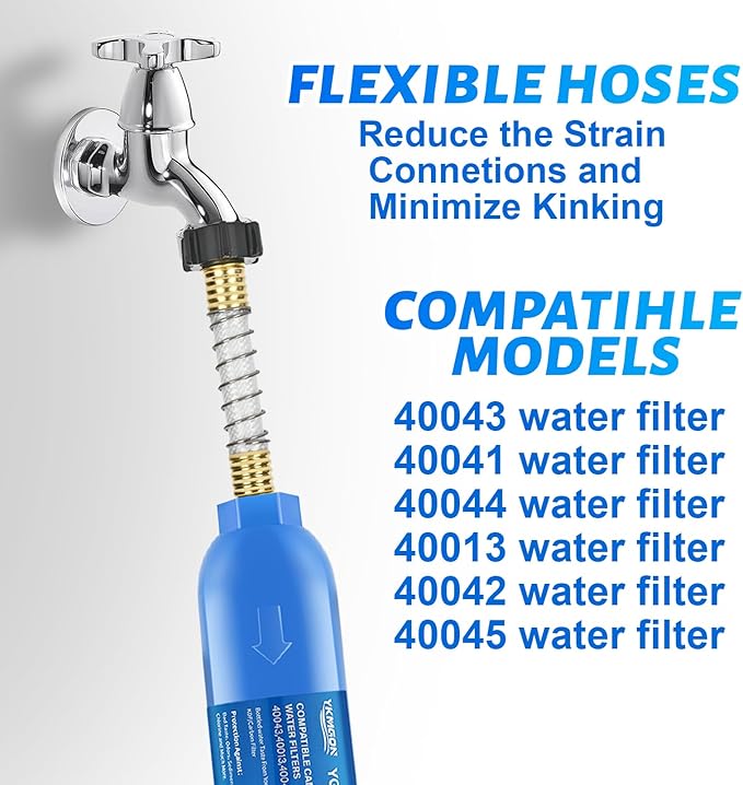 RV Inline/Marine Water Filter With Flexible Hose Protector, Reduce Bad Taste, Odors, Rust, Fluoride, Chlorine and Sediment in Drinking Water (3 Pack)