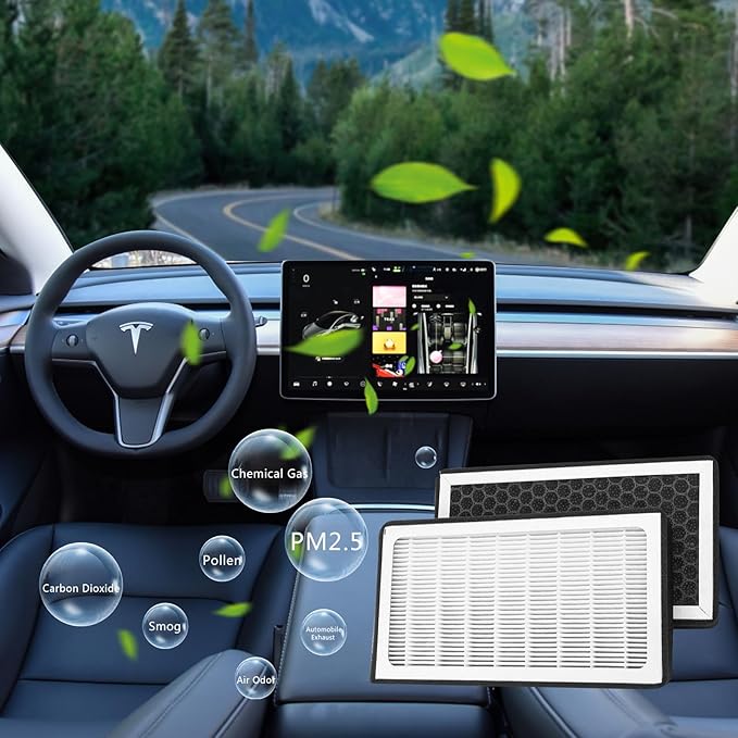 HEPA Air Filter for Tesla Model Y Model 3 Juniper Highland, Cabin Air Filter with Activated Carbon, HEPA Filter Replacement Accessories for Model 3 Model Y 2016-2025 2026 (4 Pack)