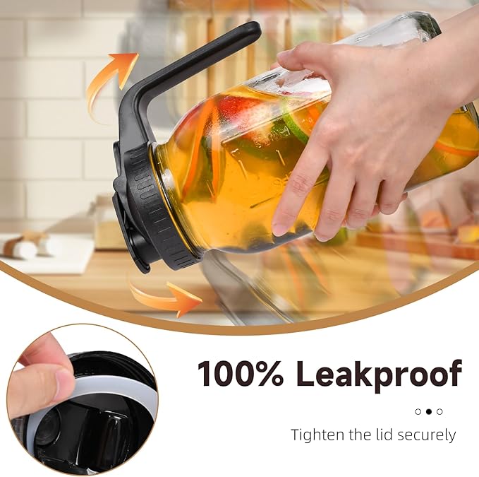 2 Pack 64oz Glass Mason Jar Pitcher with Airtight Lid and Handle – Wide Mouth, Leak-Proof, Ideal for Sun Tea, Cold Brew, Lemonade, Iced Coffee, Milk, and Water (Pink & Orange)