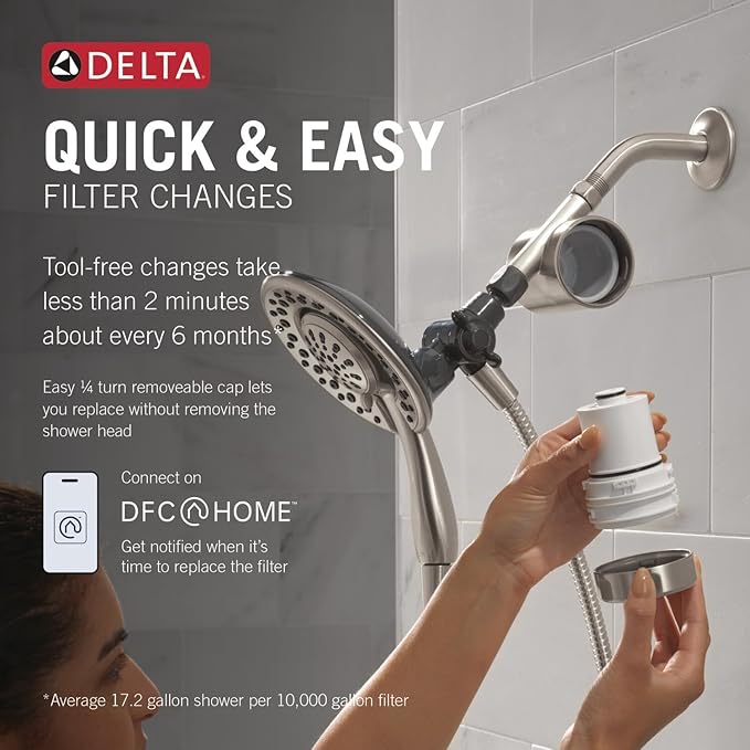 Delta 7SF110B Clarifi Shower Filter Attachment Kit with In2ition 2-in-1 Shower Head and Hand Shower - SpotShield Brushed Nickel