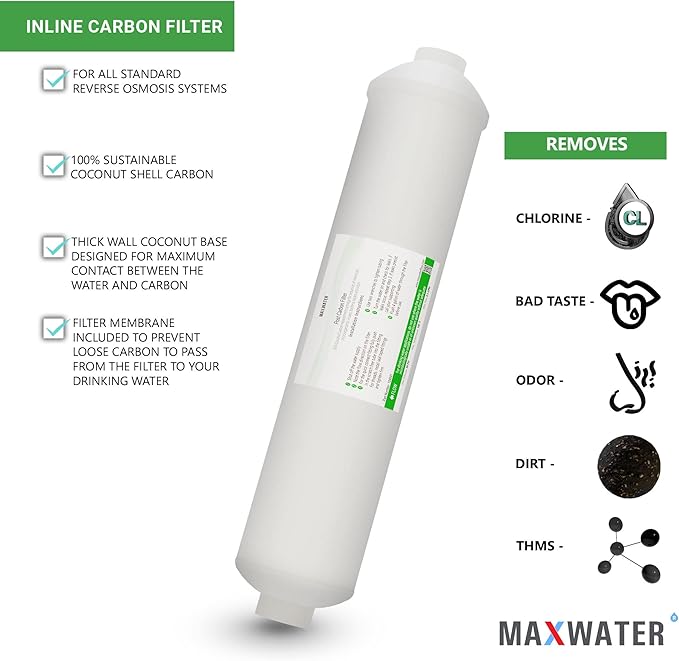 Post Activated Carbon Water Filter Replacement – 5 Micron Inline Filter – 10 inch Inline Carbon Filter– Under Sink and Reverse Fits most Reverse Osmosis Systems (1 pack)