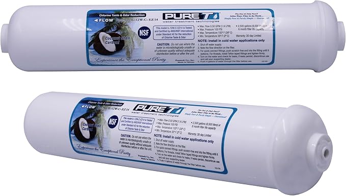 PureT IL-12W-C-EZ14, 12"x2.5" (1/4" EZ Connect) Inline Post GAC Carbon Filter - NSF Certified - Reverse Osmosis Water Filter, Lifetime of 1 Year or 1,500 Gallons