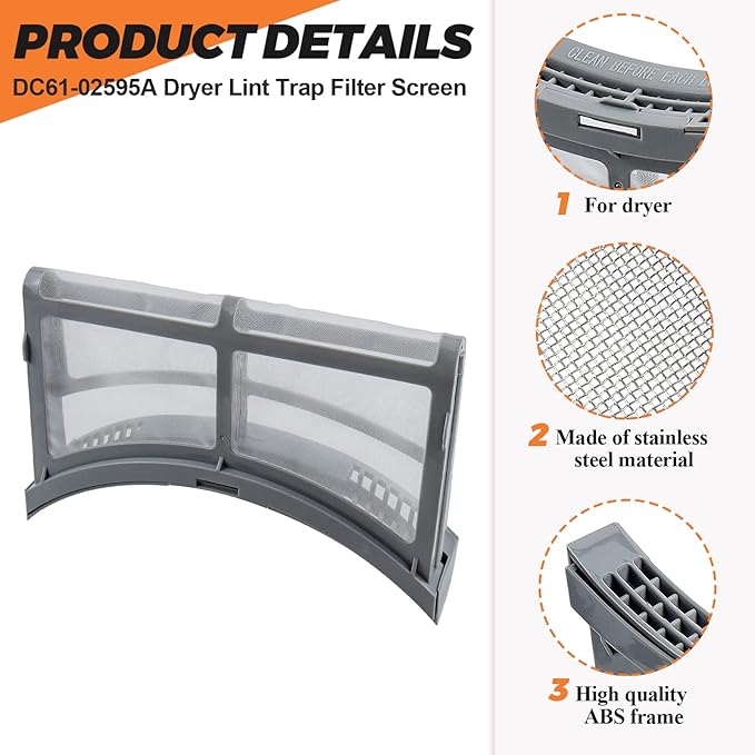 2025 Upgraded DC61-02595A Dryer Lint Filter Case Screen by Beaquicy - Replacement for samsung Dryer - Replaces 2069505, AP4578777, PS4206799, Polyester Vinyl Standard Size Dryer Lint Screen
