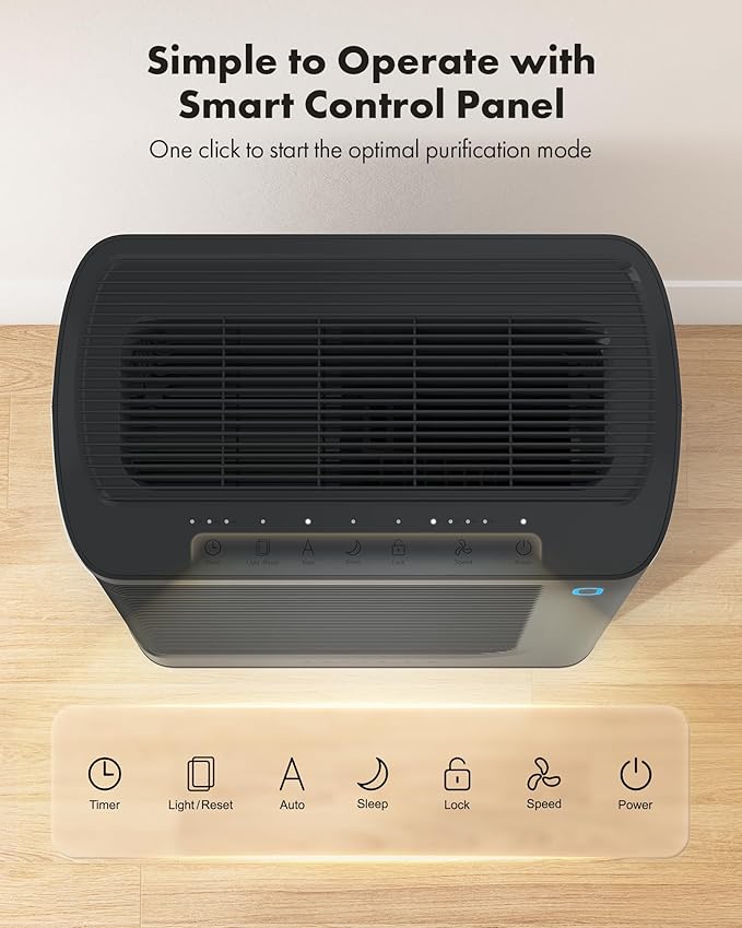 T356 Air Purifier for Home Large Room Bedroom Up to 1937 Ft² in 1 Hr With Double-sided Air Inlet, Air Quality and Light Sensors, HEPA Sleep Mode for Allergies, Dust, Pollen, Pet Hair, Black